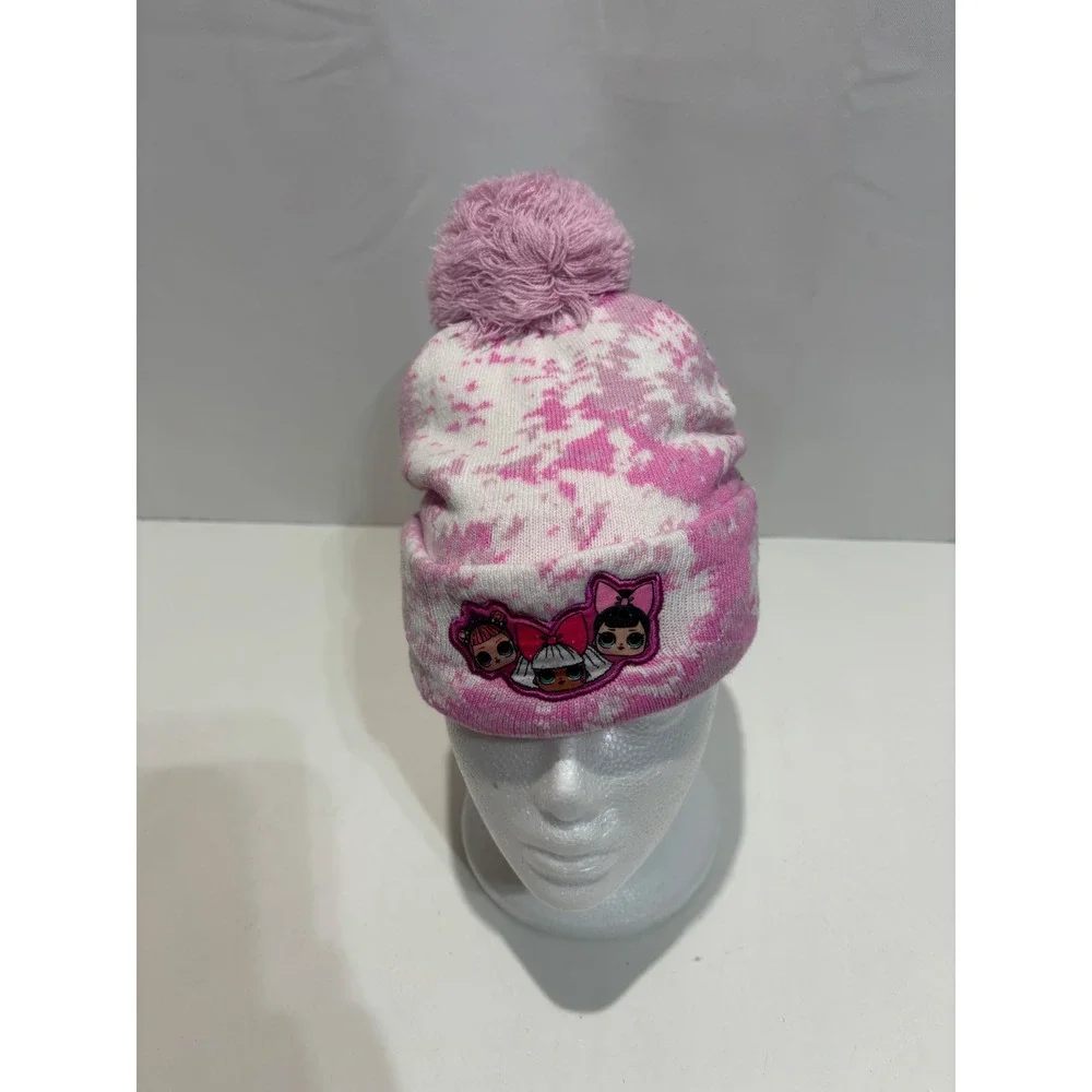LOL Surprise Beanie Kids 4-6X Pink Tie Dye Pom Pom Character Knit Hat